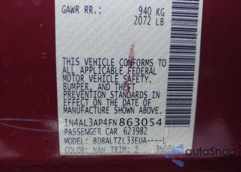 2015 Nissan Altima 2.5 Sl z USA, uszkodzony, nr VIN 1N4AL3AP4FN863054